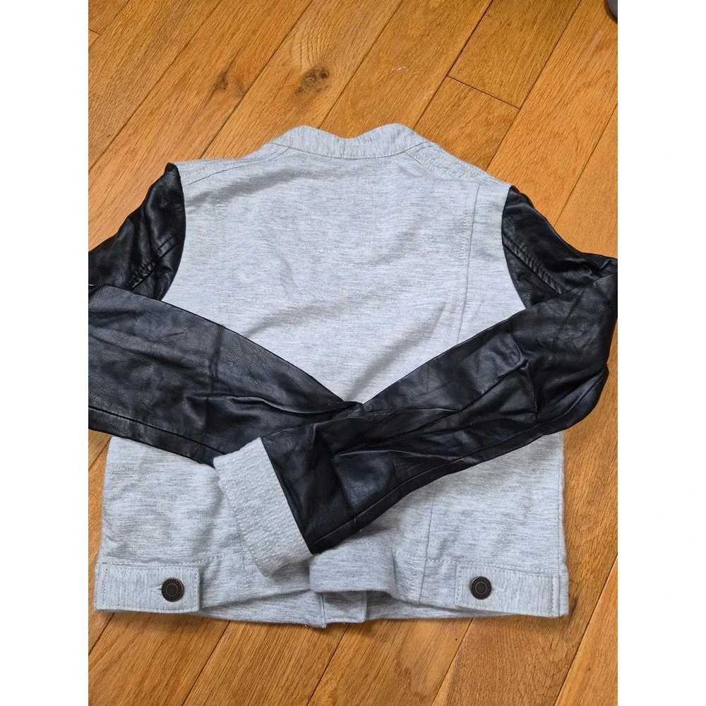 Tucker + Tate Kids Moto Jacket Ash Heather Grey Black Faux Leather L 10/12 NEW